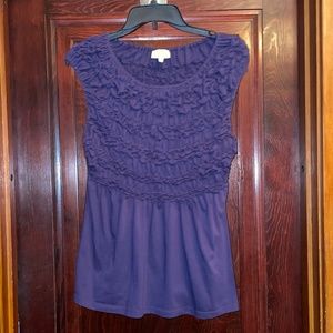 Deletta/Anthropologie Navy Smocked Short Sleeve Top Size Small
